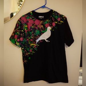 Staple Mens Pigeon Embroidered Bird Paint Spattered Black L T-shirt